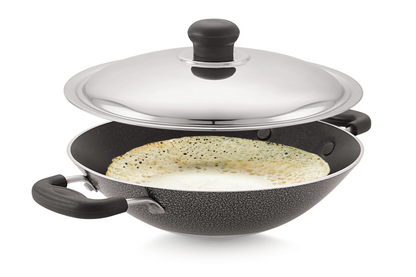 Sanford Appachetty Breakfast Pan with Lid | Appachatty | Chetty Pan | 3mm Thick | Black 20 cm |