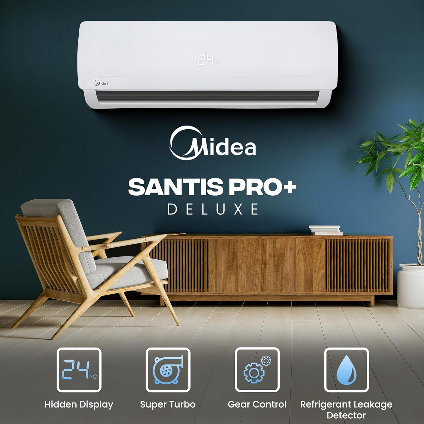 Midea Santis Pro Plus Deluxe 4 in 1 Convertible 1.5 Ton 3 Star Inverter Split AC with Auto Cleanser (2024 Model, Copper Condenser, MAI18SP3R34F0)