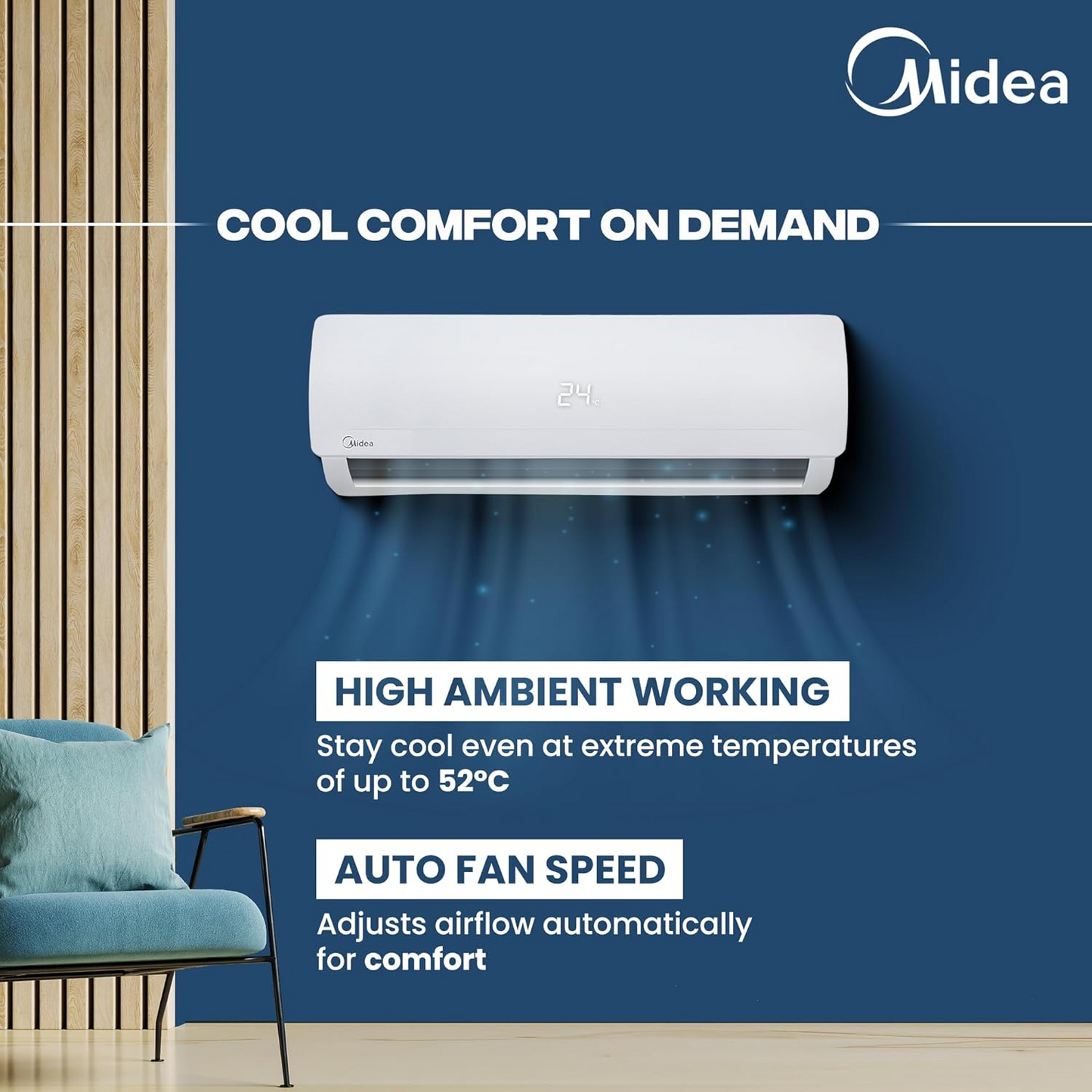 Midea Santis Pro Plus Deluxe 4 in 1 Convertible 1.5 Ton 3 Star Inverter Split AC with Auto Cleanser (2024 Model, Copper Condenser, MAI18SP3R34F0)